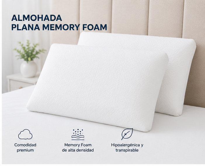 Almohada Plana Memory Foam Hogareto 60x40 cm Set x2r