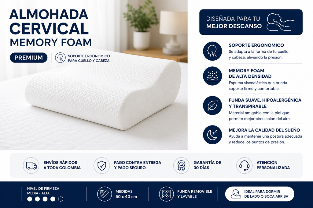 Almohada Cervical Memory Foam Premium Hogareto 60x40 cm - Set x2