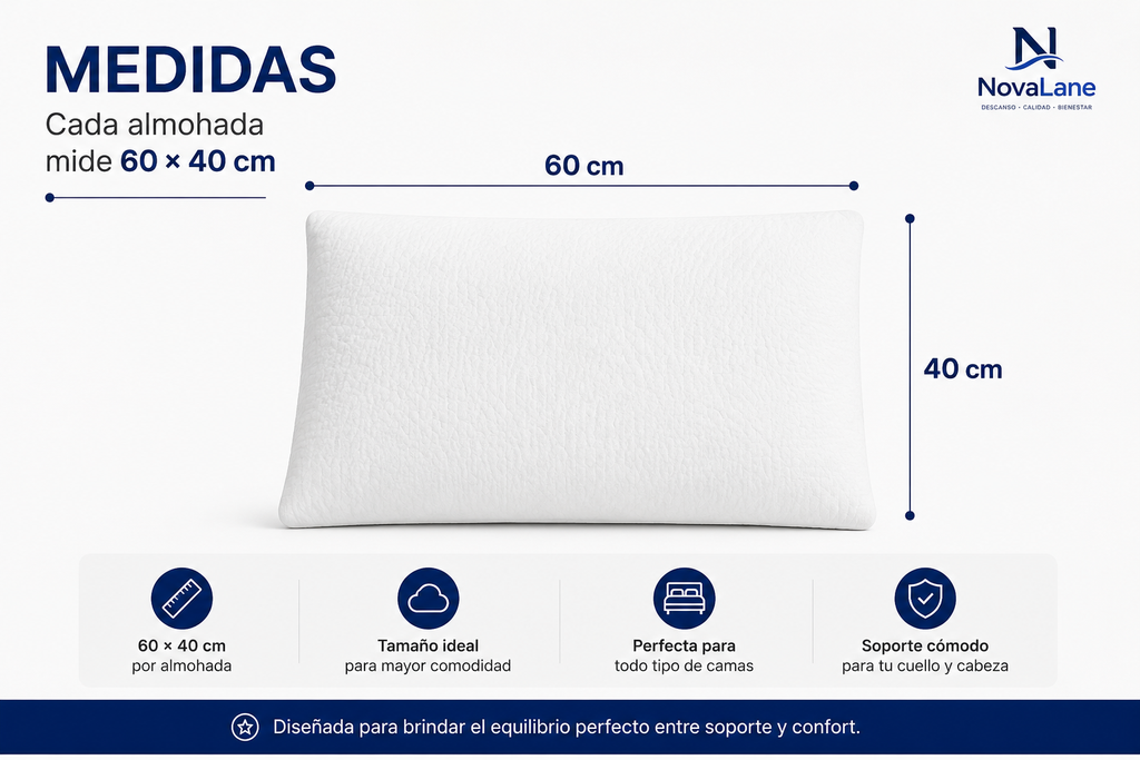Almohada Plana Memory Foam Hogareto 60x40 cm Set x2r